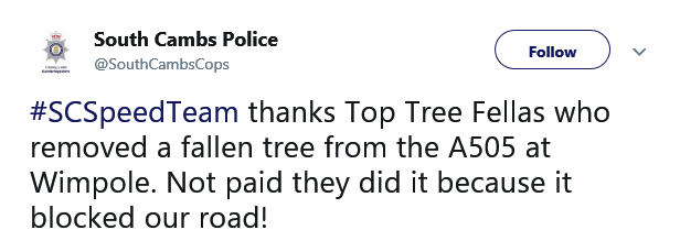 Praise from South Cambridgeshire Police